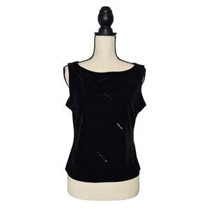 JR Nites by Caliendo Vintage Black Velvet Beaded Sequin Top Boat Neck Size M